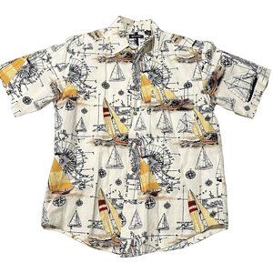 PURITAN BOAT PRINT BUTTON‎ UP SHIRT SIZE SMALL | U1
